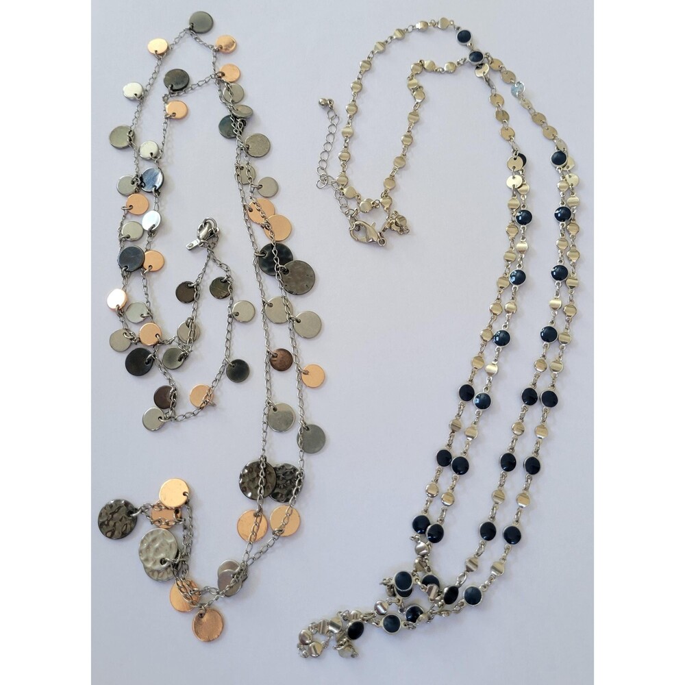 Vintage Nine West 2-Piece Necklace Lot, Tri-Tone & Black Enamel Gold Chain